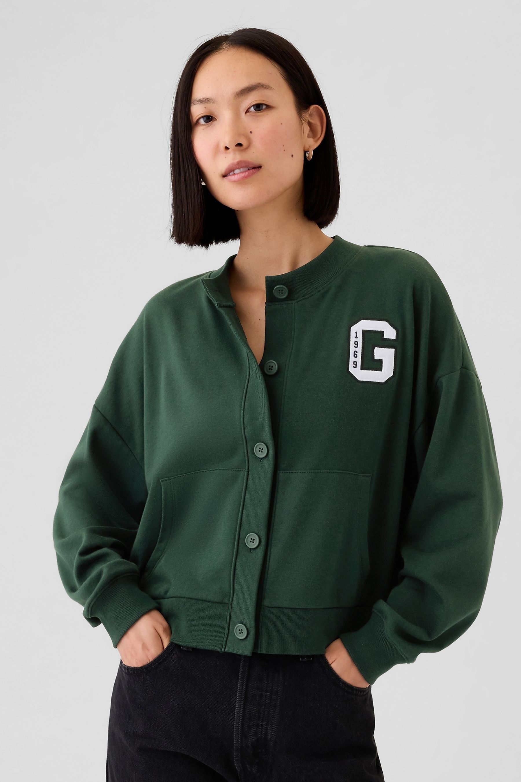 Buy Gap Green Vintage Soft Oversized Varsity Jersey Cardigan from Next Luxembourg