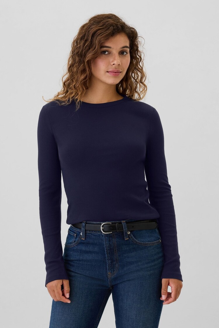 Gap Blue Ribbed Long Sleeve Crew Neck T-Shirt - Image 1 of 5