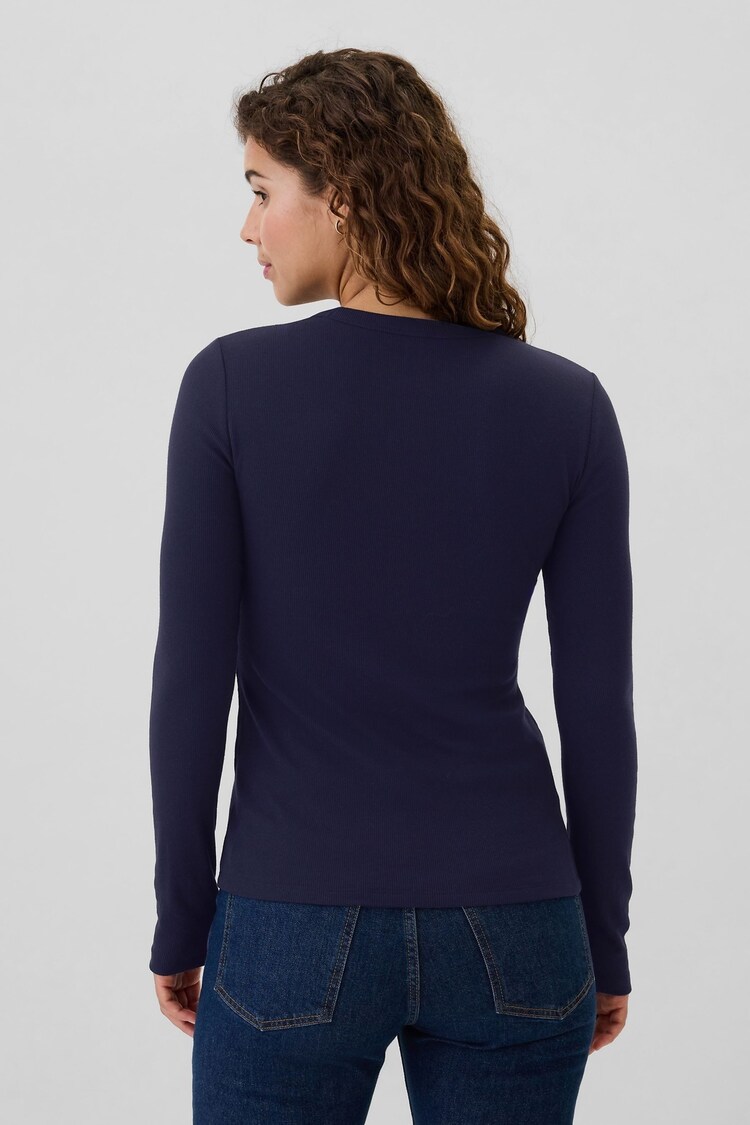 Gap Blue Ribbed Long Sleeve Crew Neck T-Shirt - Image 2 of 5