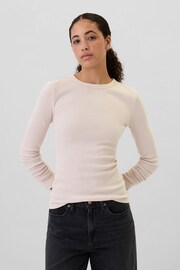 Gap Pink Ribbed Long Sleeve Crew Neck T-Shirt - Image 1 of 5