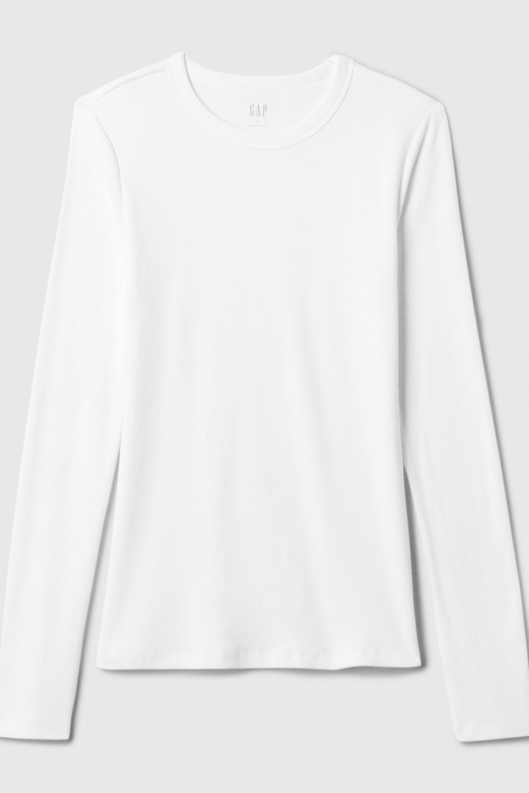 Gap White Ribbed Long Sleeve Crew Neck T-Shirt - Image 5 of 5