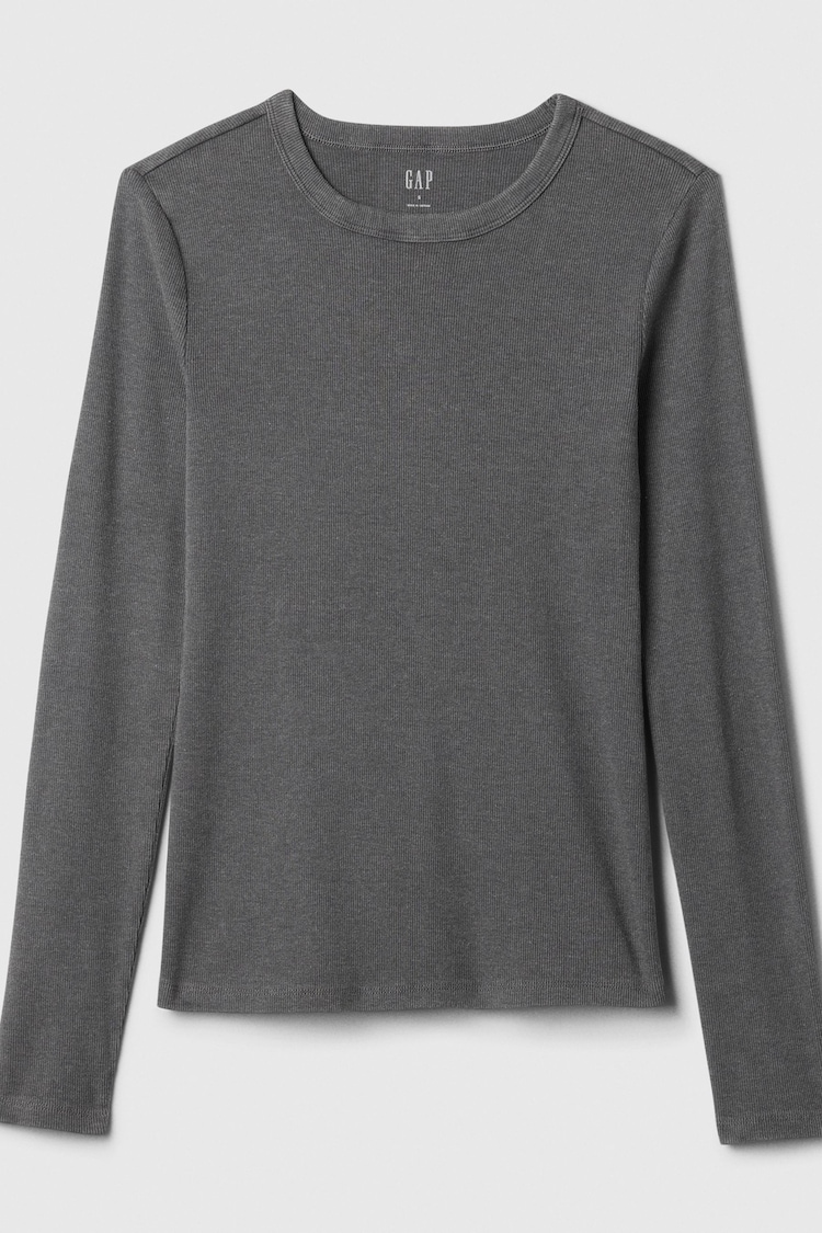 Gap Grey Ribbed Long Sleeve Crew Neck T-Shirt - Image 5 of 5