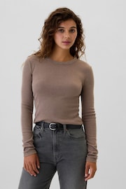 Gap Brown Ribbed Long Sleeve Crew Neck T-Shirt - Image 1 of 5