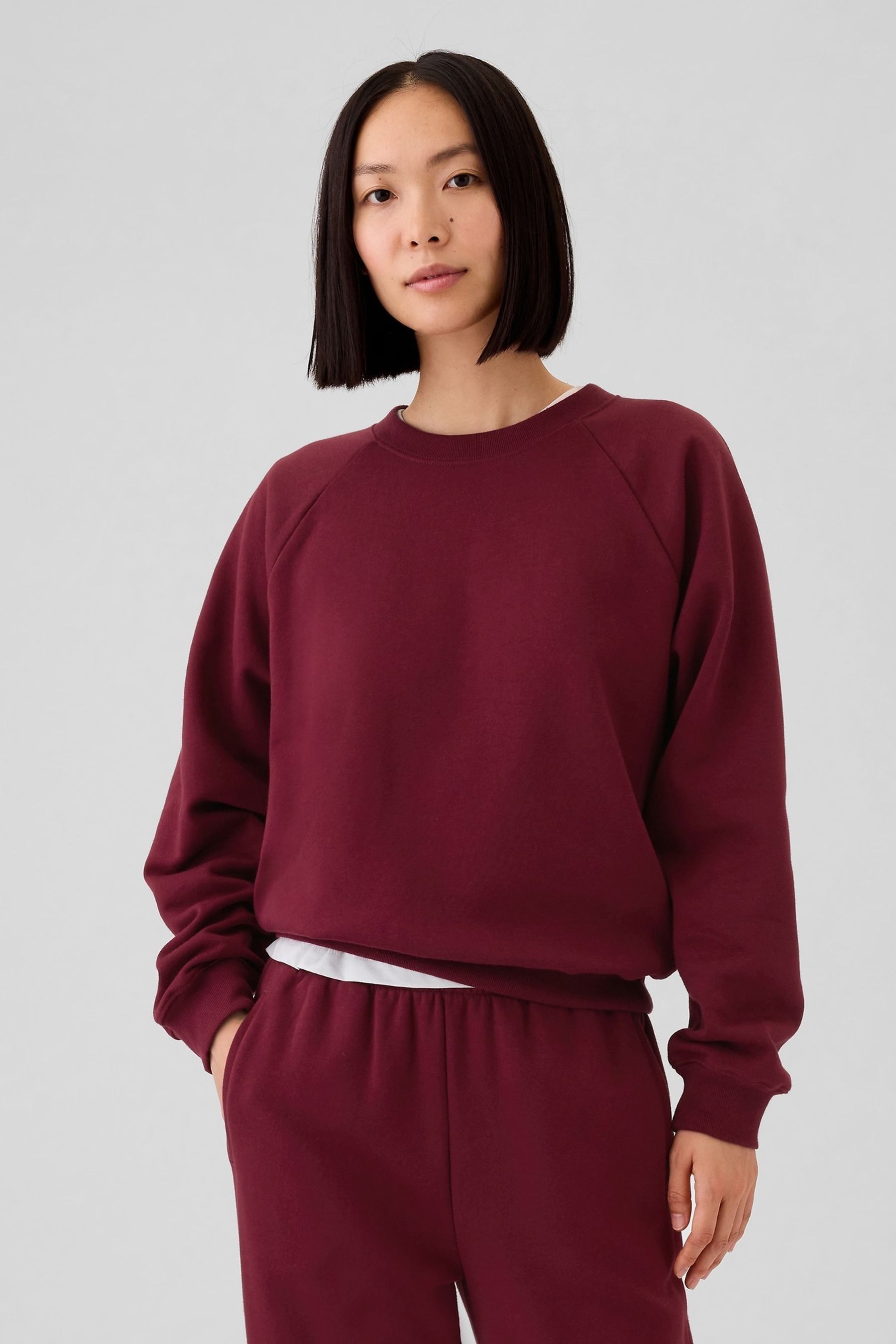 Buy Gap Burgundy Red Vintage Soft Raglan Crew Neck Sweatshirt from Next Luxembourg