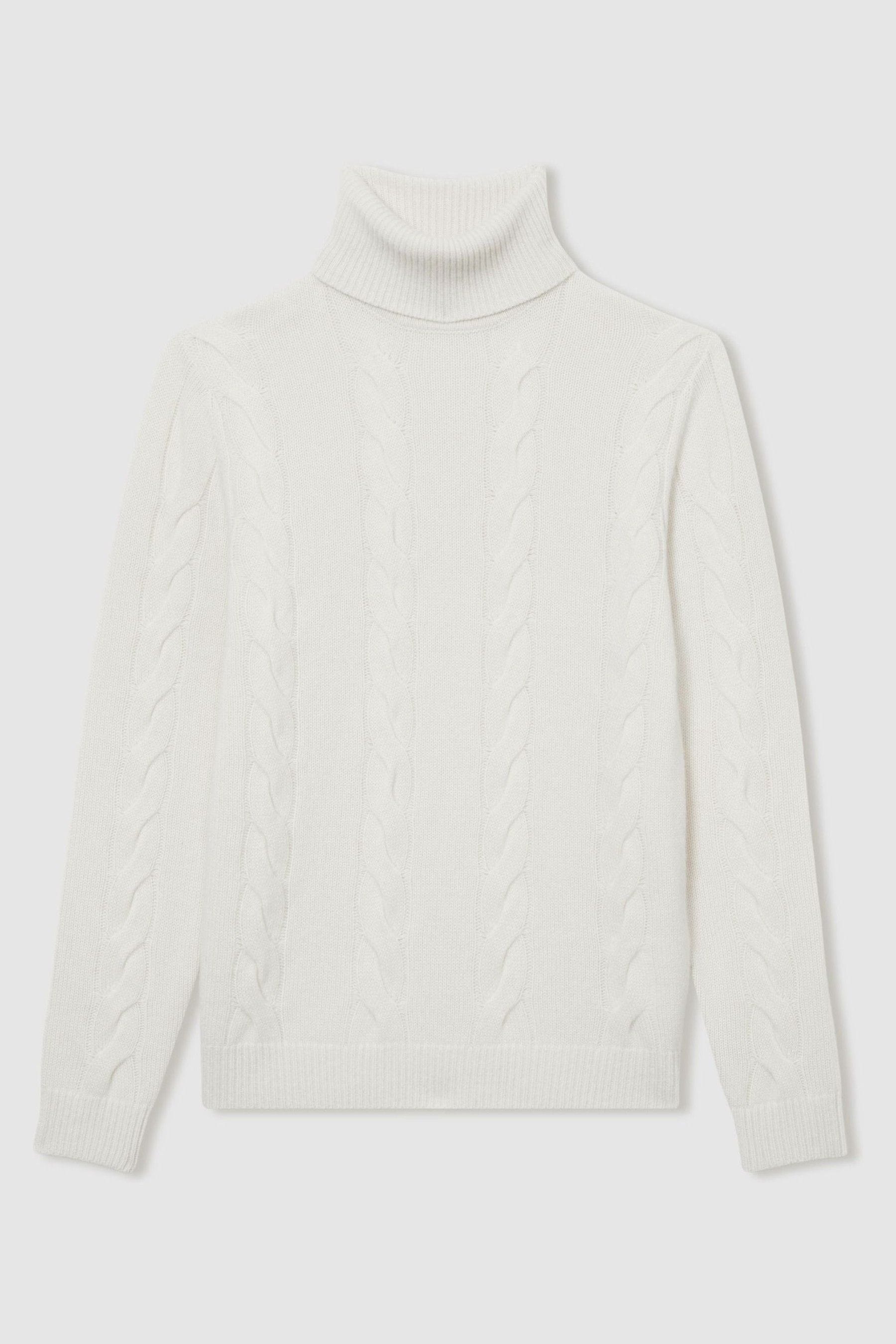 Buy Reiss White Smithers Atelier Cabled Cashmere Roll Neck Jumper from Next Luxembourg