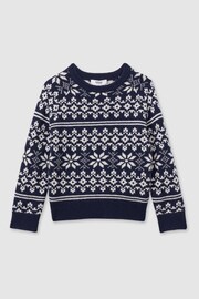 Reiss Bright Navy Blue/White Arkensaw Teen Merino Fair-Isle Jumper - Image 1 of 4