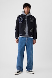 Gap Blue Wool Blend Logo Varsity Bomber Jacket - Image 3 of 5