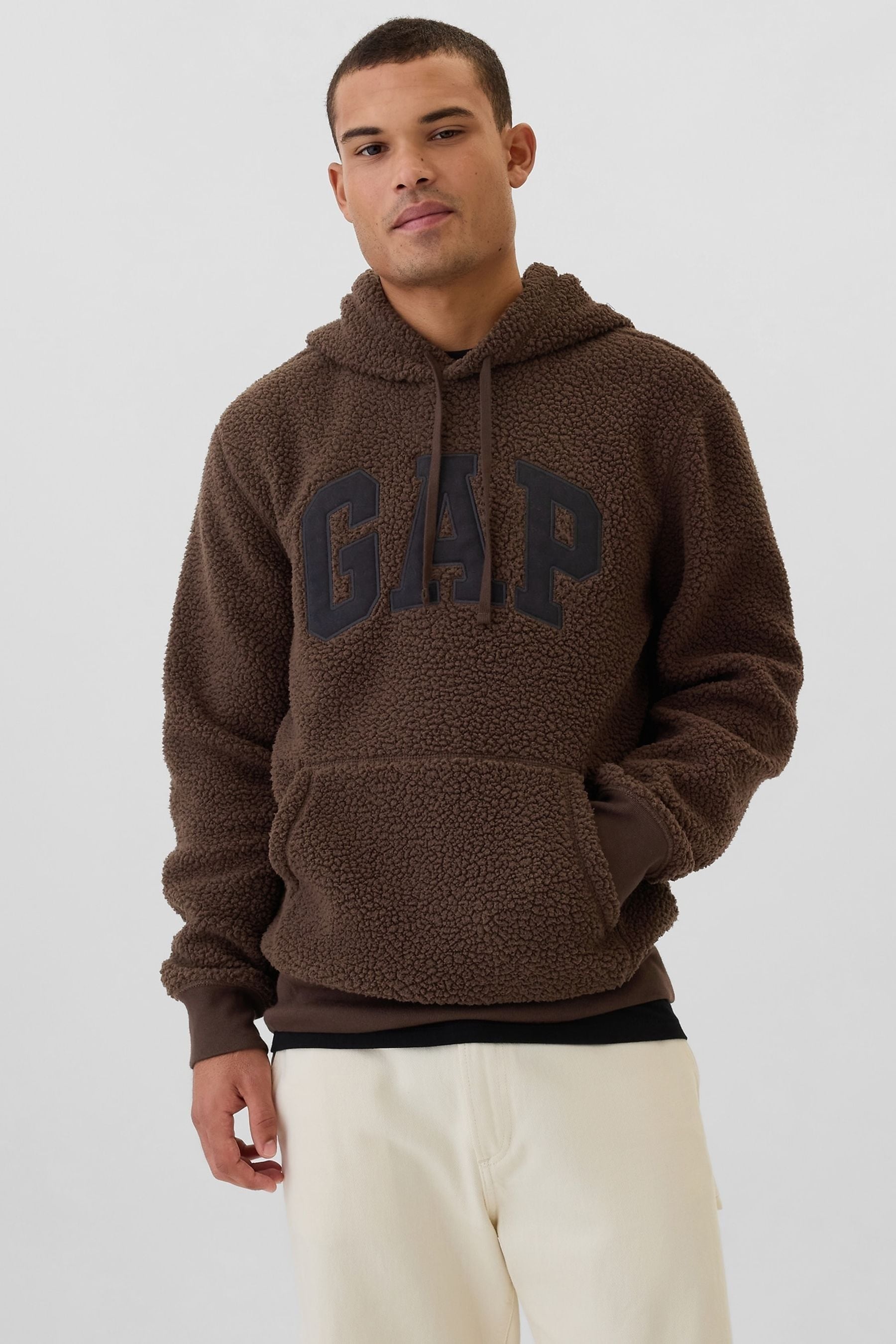 Gap Brown Logo Sherpa Hoodie