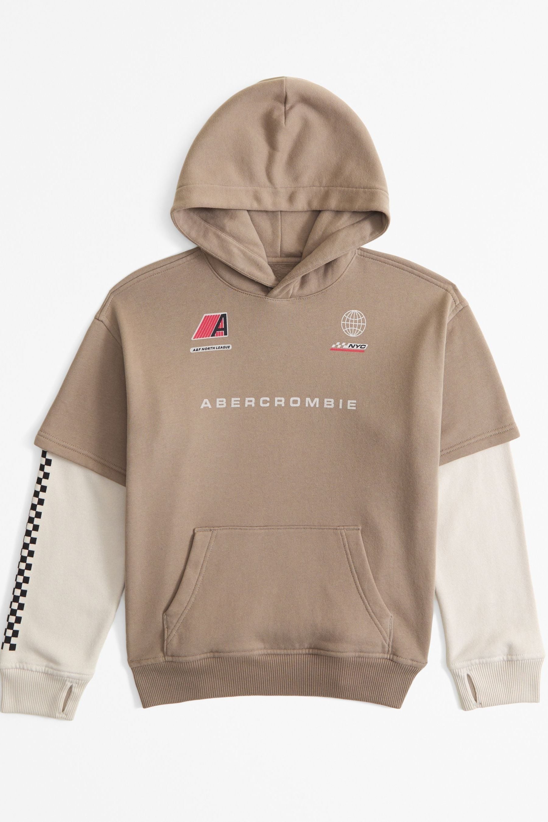 Abercrombie Fitch Brown Racing Logo Pull Over Hoodie