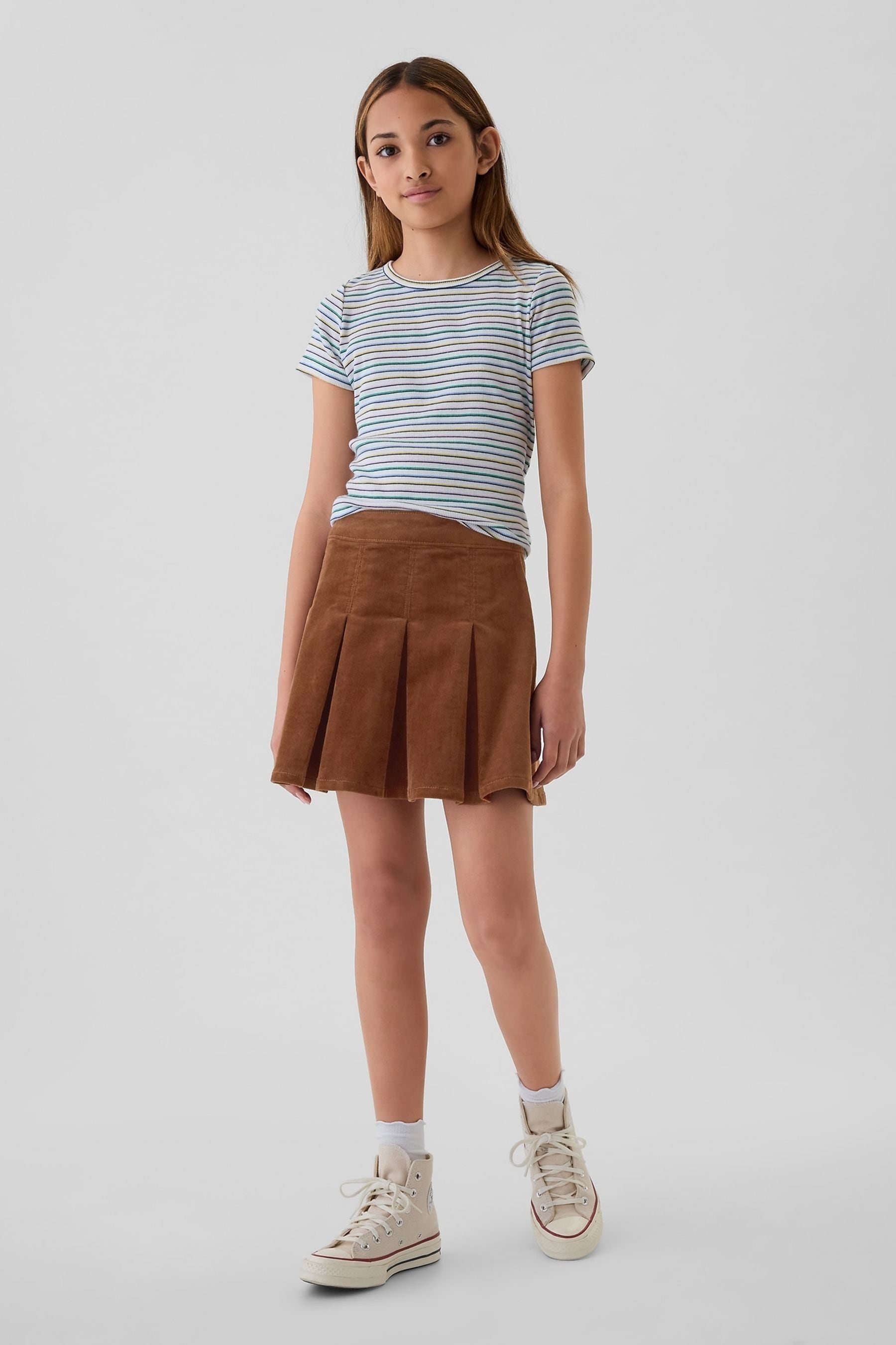 Brown corduroy pleated skirt top