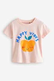 Pale Pink Happy Vibes 100% Cotton Short Sleeve T-Shirt (3mths-7yrs) - Image 1 of 3