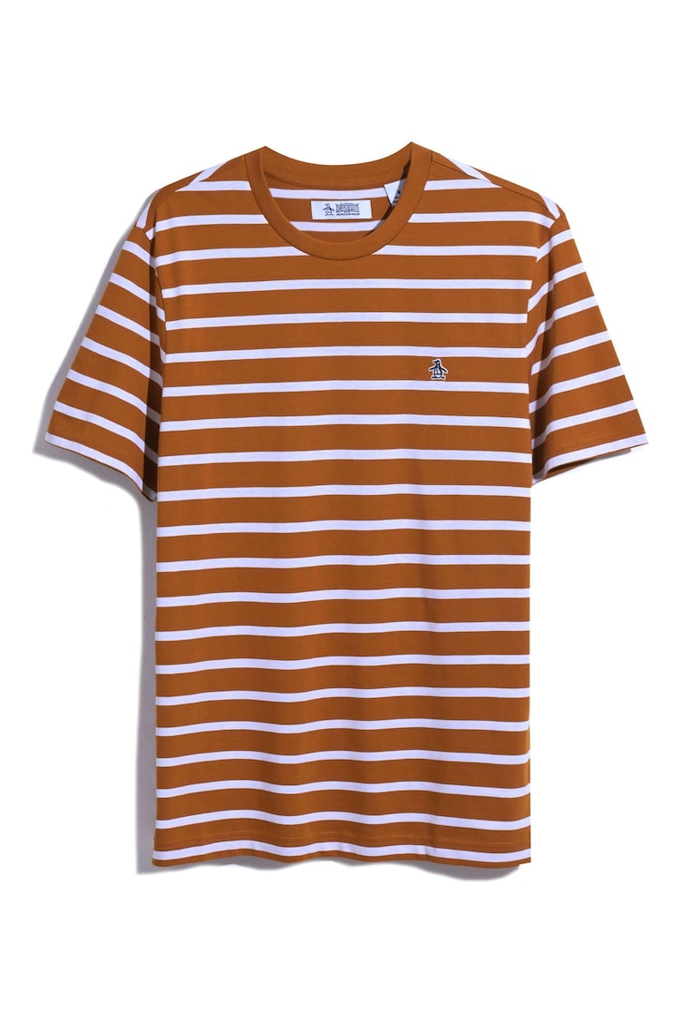 Original Penguin Breton Stripe Jersey Brown T-Shirt - Image 4 of 4