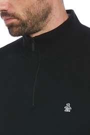 Original Penguin Quarter Zip Tipped Polo Collar 100% Cotton Black Sweater - Image 3 of 4