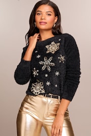 Lipsy Black Snowflake Christmas Sequin Knitted Long Sleeve Jumper - Image 2 of 4