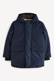 BOSS Blue Hooded Longline Parka Coat - Image 1 of 4