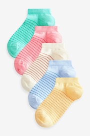 Multi Pastels 5 Pack Cotton Rich Stripe Trainer Socks - Image 1 of 6