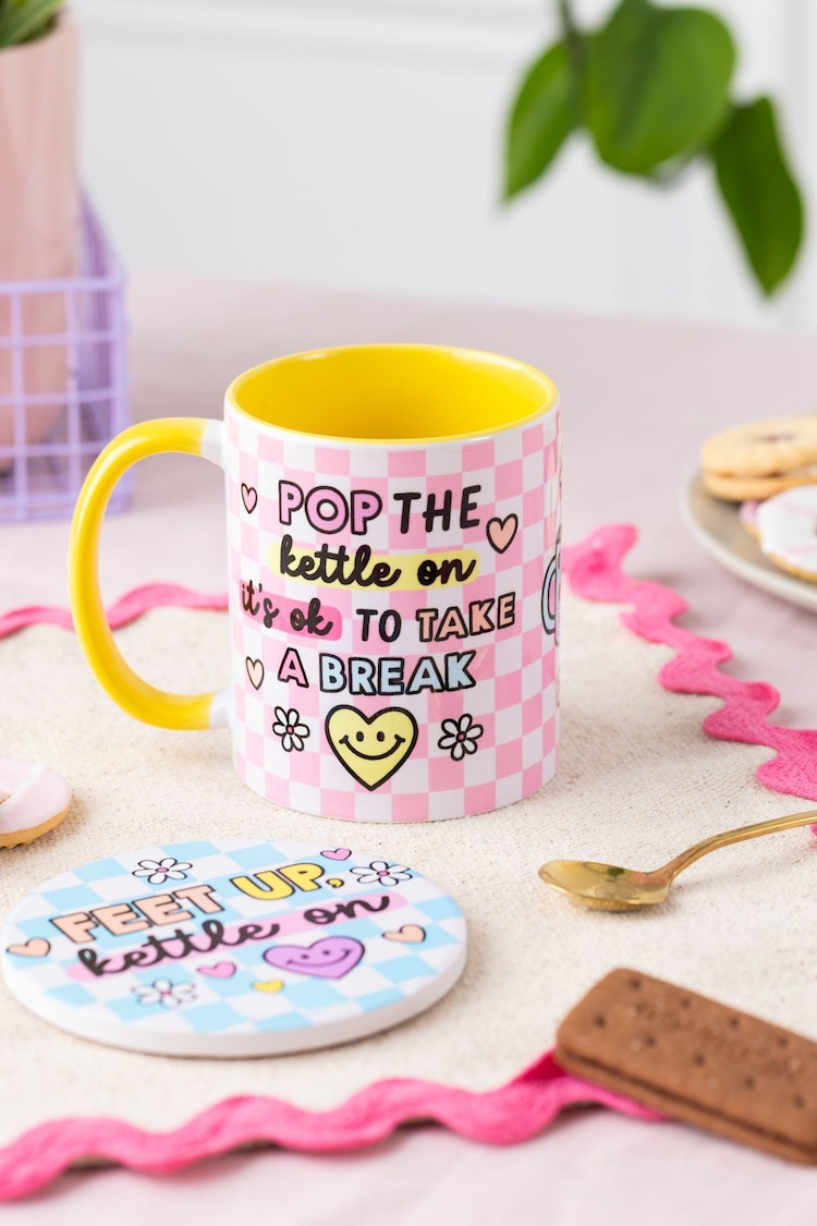 Sam Jayne Designs Yellow Pop the kettle on Mug and Coaster Giftset - Image 1 of 4