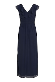 VILA Blue V-Neck Ruffle Detail Bridesmaid Occasion Maxi Dress - Image 3 of 3