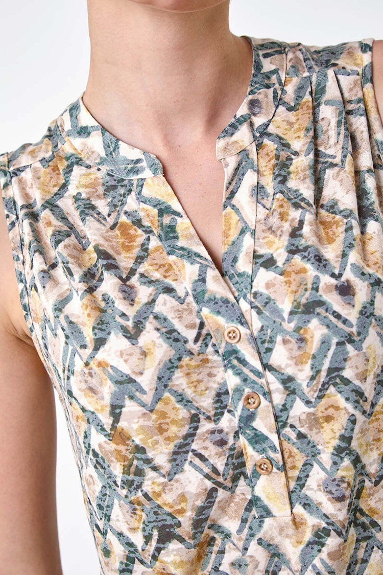 Roman Green Geometric Print Button Sleeveless Top - Image 5 of 5