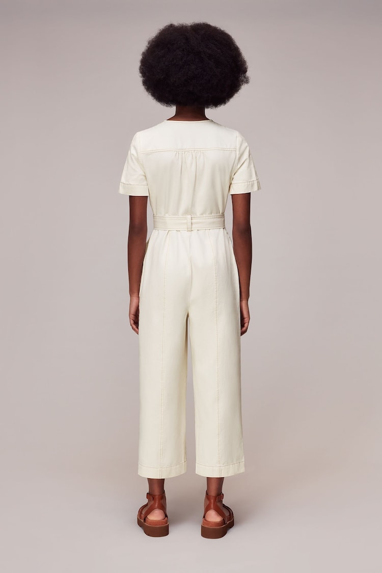 Whistles White Short Sleeve Denim 100% Cotton Jumpsuit - Image 2 of 5