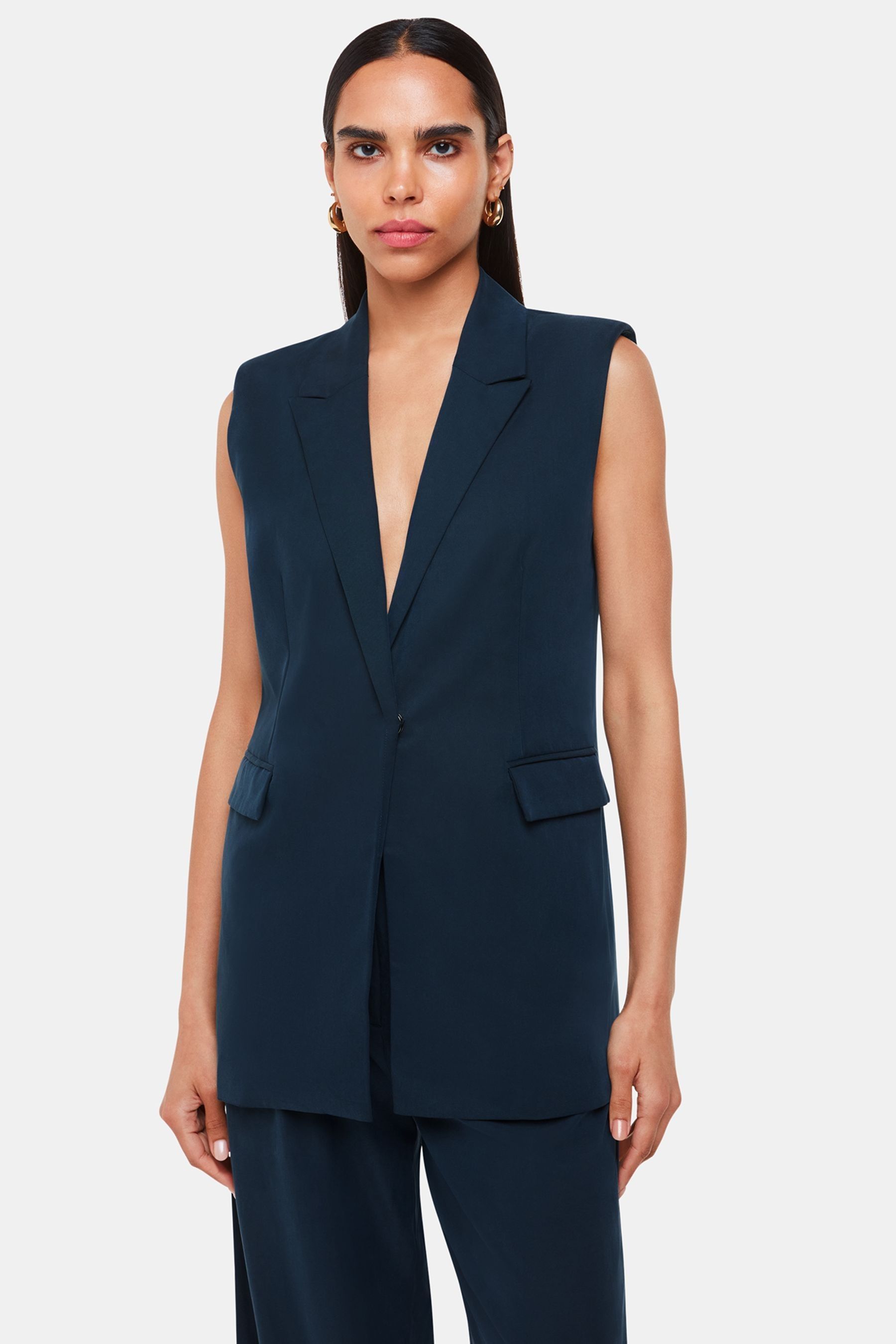 Blue sleeveless blazer shop