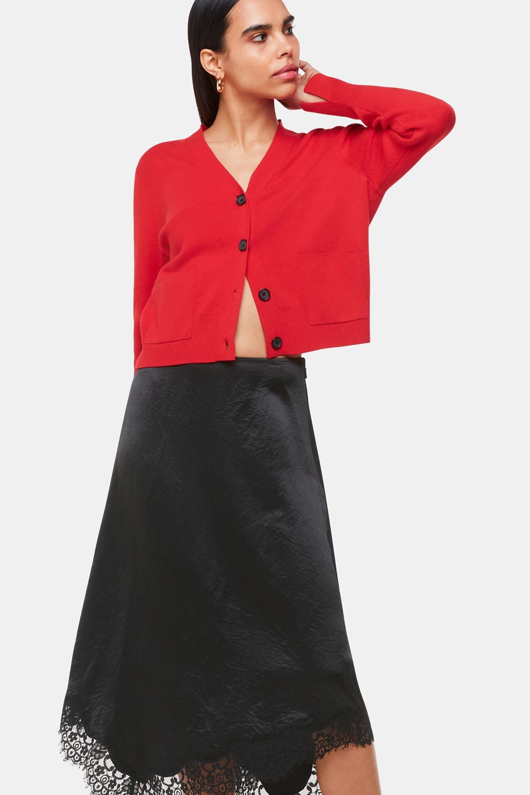 Black midi skirt with lace trim outlet