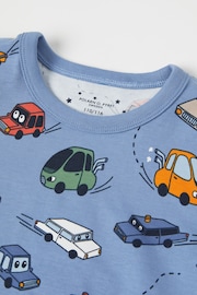 Polarn O. Pyret Blue Organic Cotton Car Print Pyjamas - Image 2 of 3