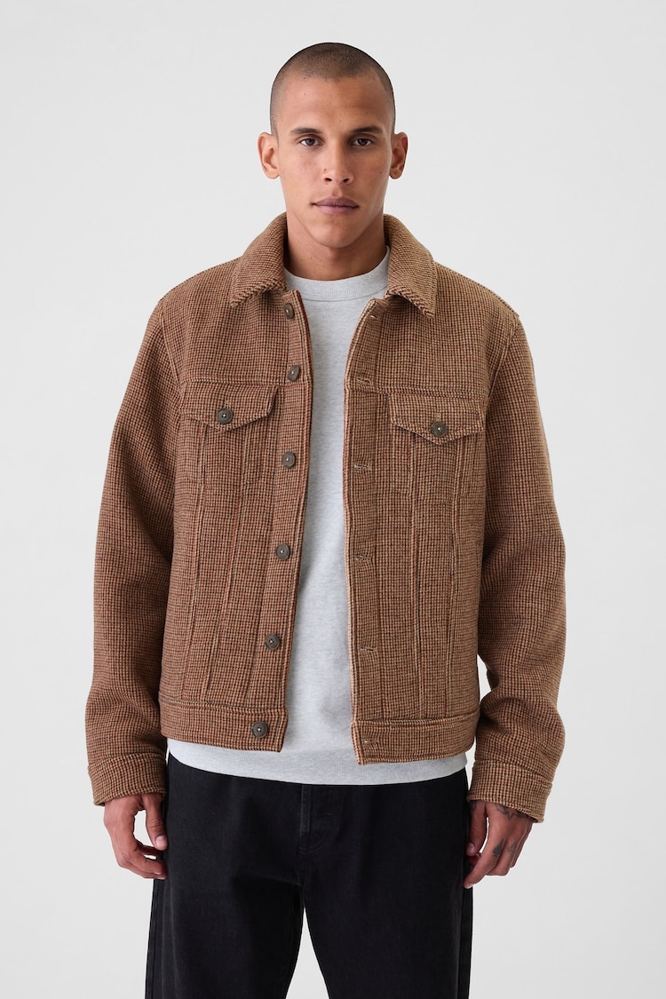 Gap Brown Wool Houndstooth Trucker Jacket - Image 1 of 5