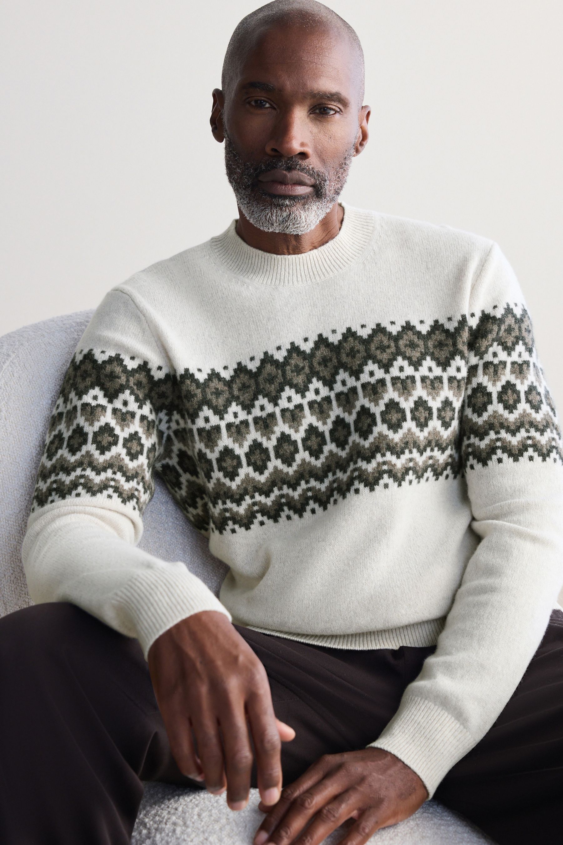 Buy Ecru White Fairisle Pattern Regular Fit Signature 100 Merino Wool Crew Jumper from Next Malta
