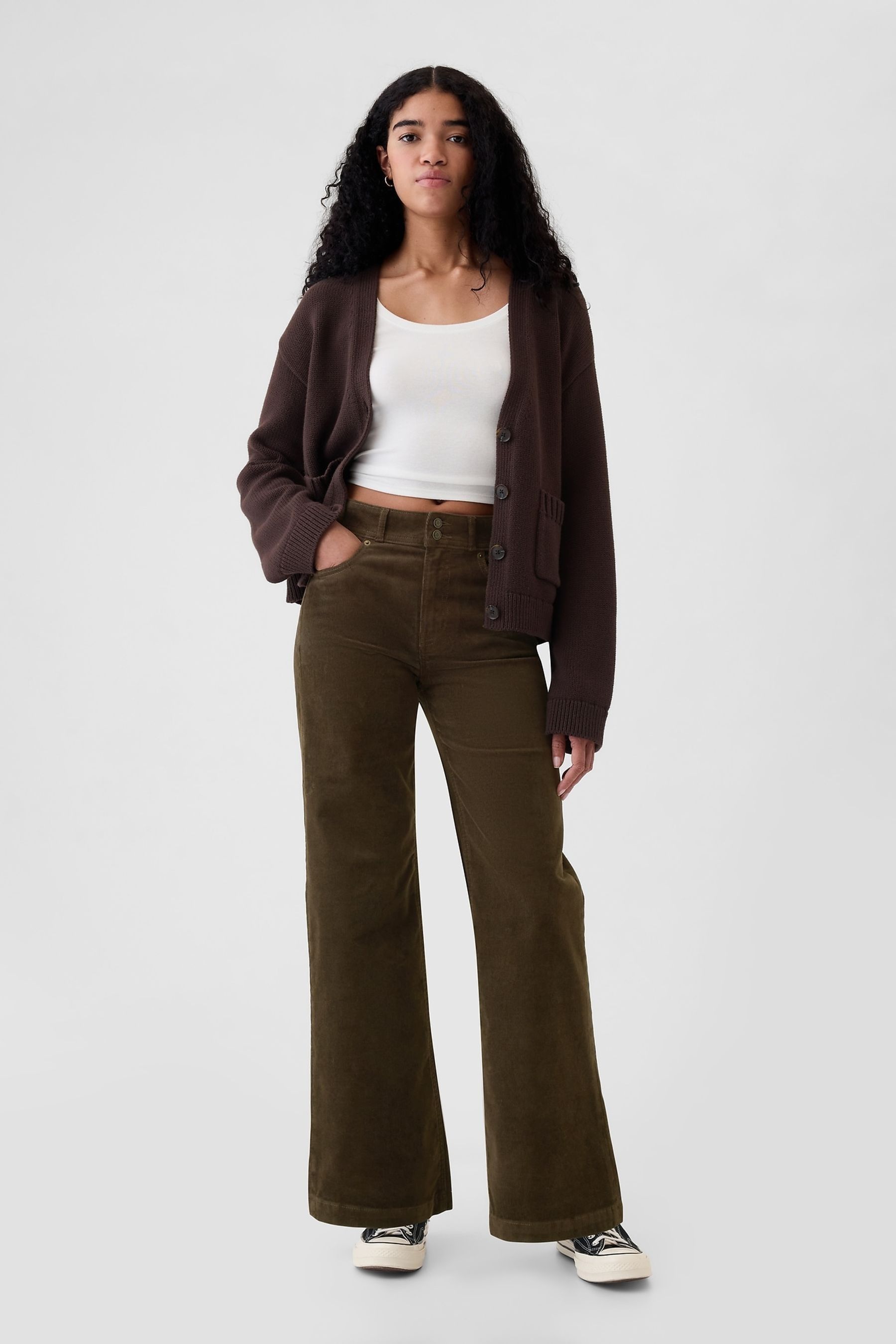 Buy Gap Brown High Waisted Corduroy Stride Wide Leg Jeans from the Next UK online shop