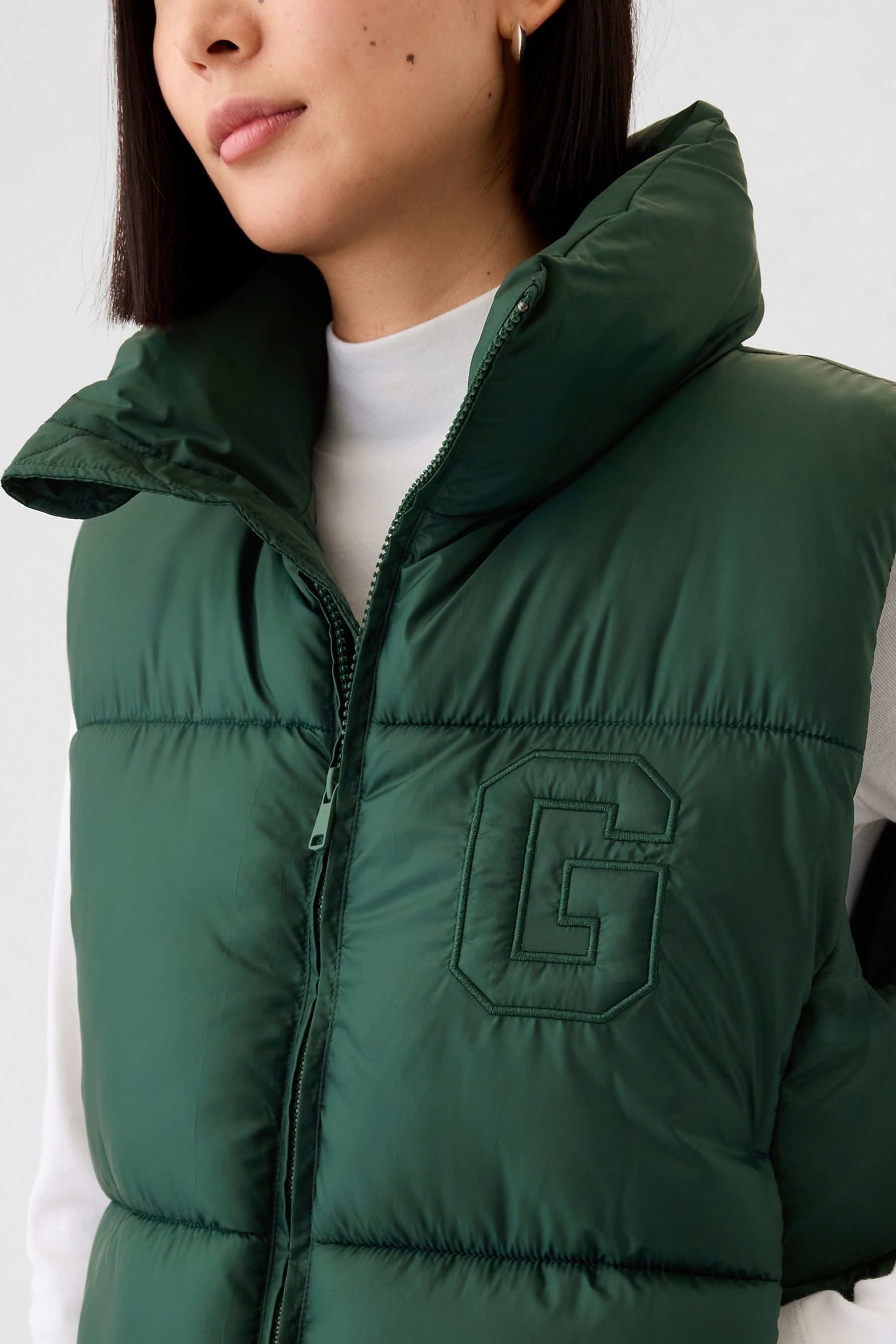 Buy Gap Khaki Green Logo Cropped Puffer Gilet Jacket from Next Netherlands