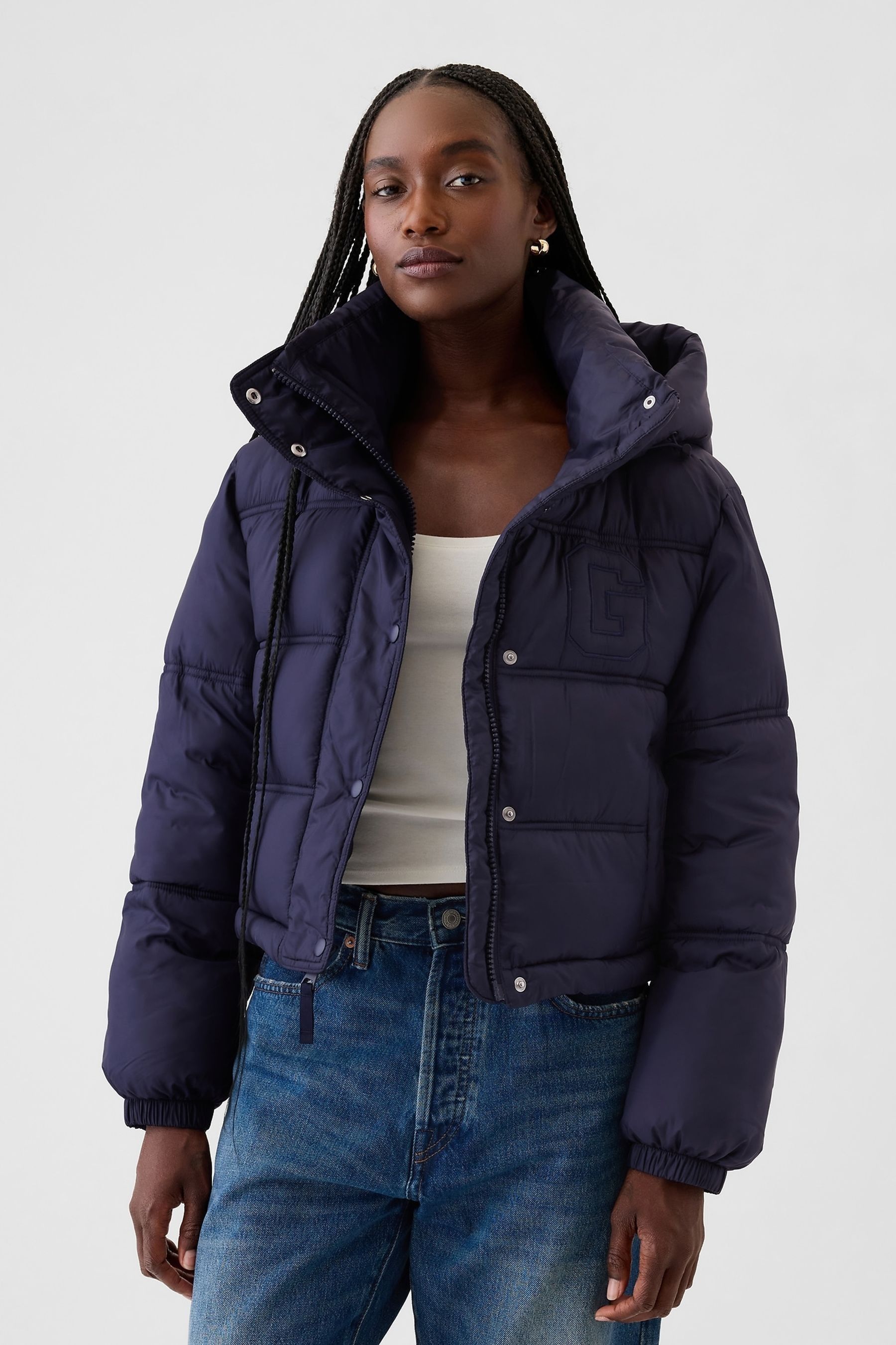 Gap velvet puffer jacket deals