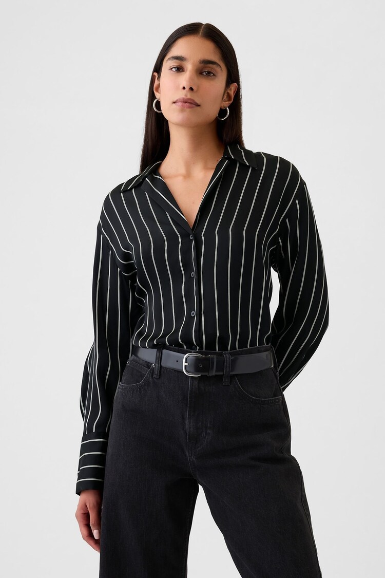 Gap Black Satin Perfect Shirt - Image 1 of 5