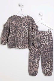 River Island Brown Girls Leopard Sweat Joggers Set - Image 2 of 4