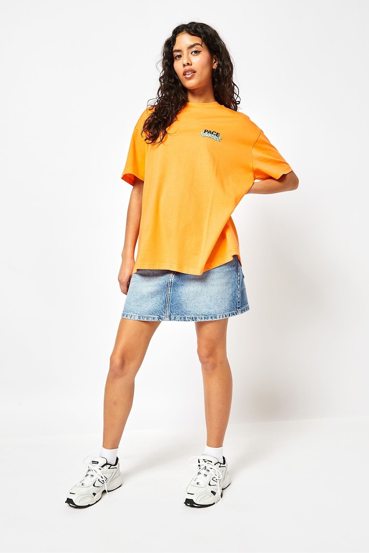 Skinnydip Orange Pace Yourself Oversized 100% Cotton T-Shirt - Image 2 of 4