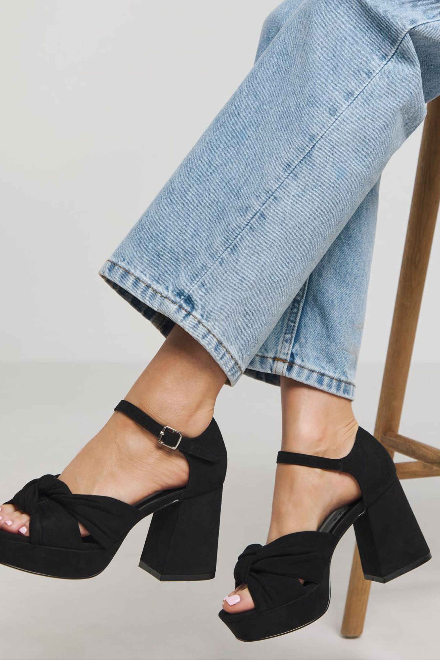 Simply Be Black Wide Fit Knot Detail Platform Sandals