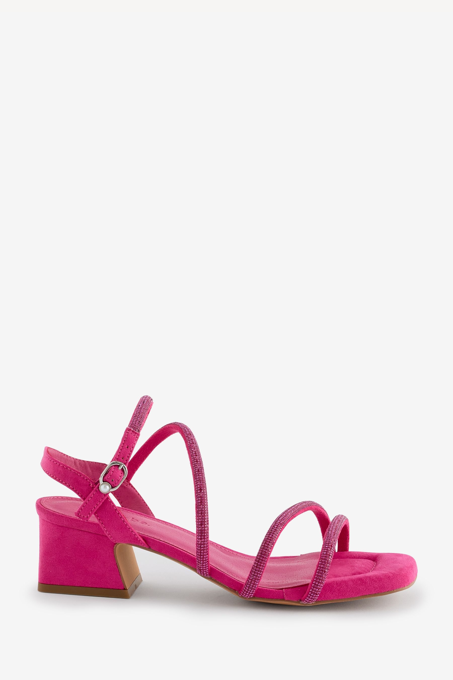 Buy Simply Be Pink Wide Fit Low Block Heel Diamante Strap Detail Sandals from the Next UK online shop
