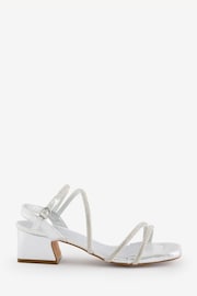 Simply Be Silver Wide Fit Low Block Heel Diamante Strap Detail Sandals - Image 1 of 5