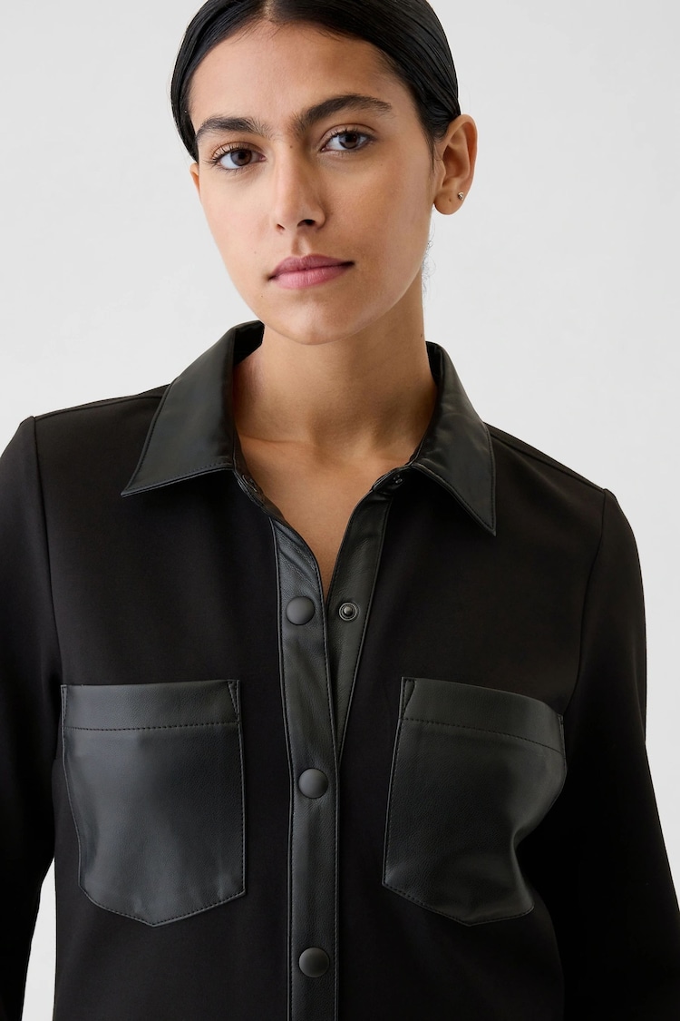 Gap Black Faux Leather Details Mini Shirt Dress - Image 5 of 5