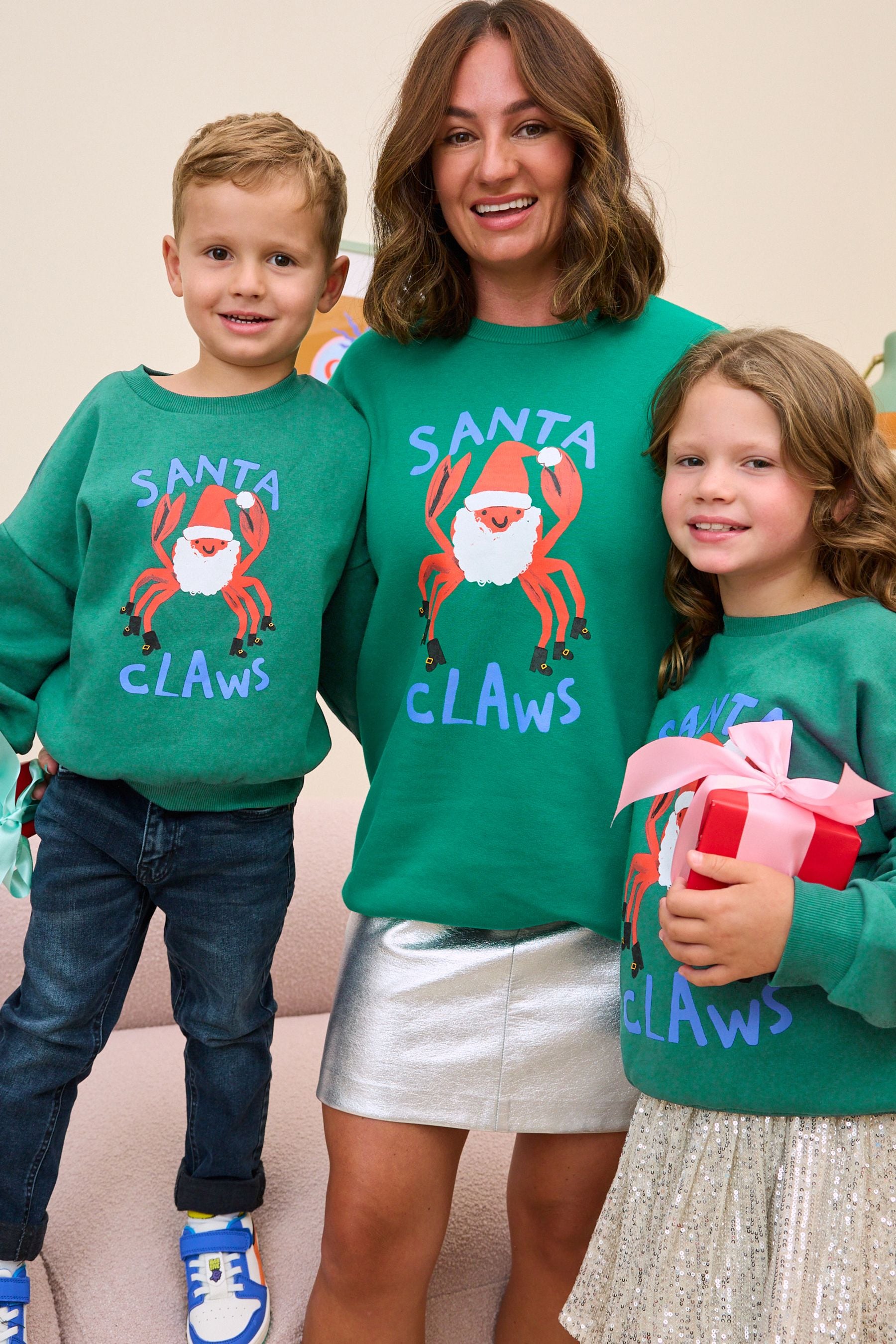 Buy Eleanor Bowmer Kids Oversized Green Christmas Santa Claws Sweatshirt from the Next UK online shop