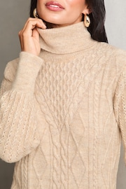 Lipsy Beige Cable Cowl Jumper Dress - Image 3 of 4