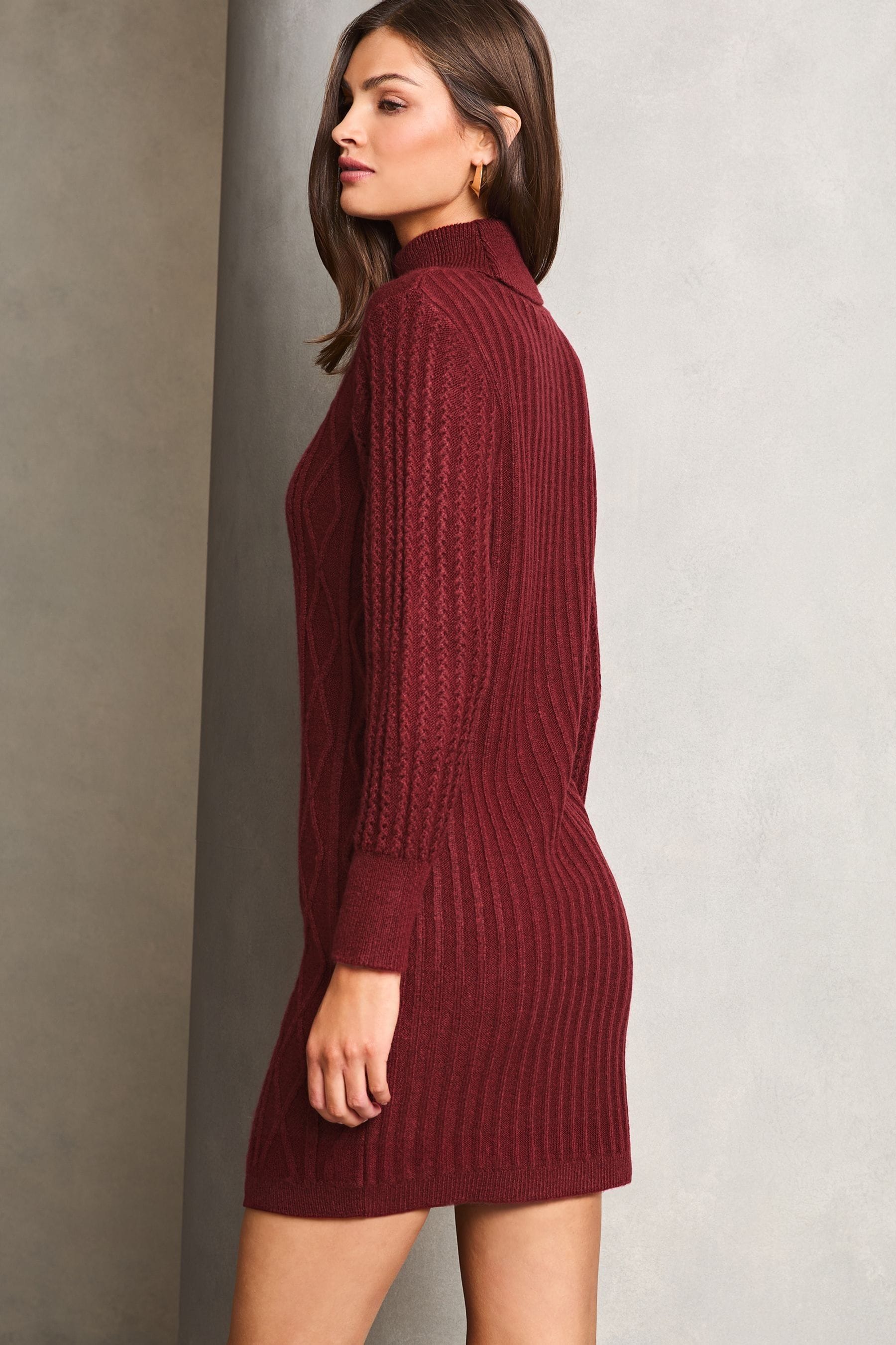 Buy Lipsy Burgundy Red Cable Cowl Knitted Jumper Dress from the Next UK online shop