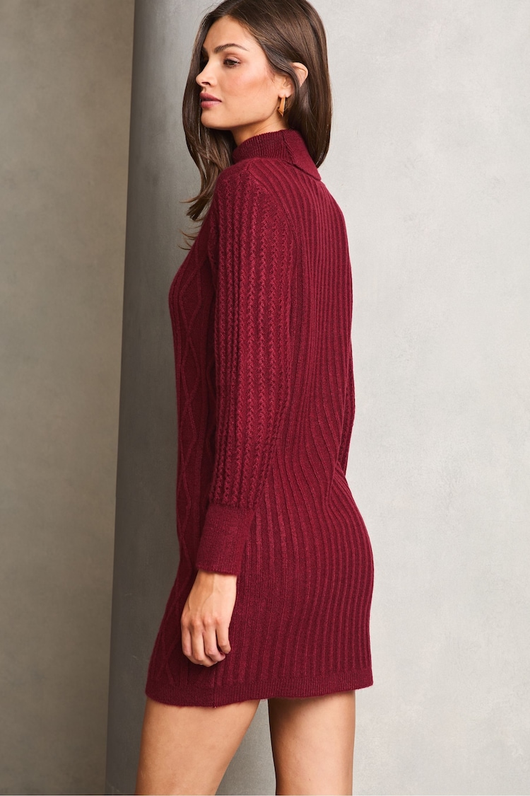 Lipsy Red Petite Cable Cowl Knitted Jumper Dress - Image 2 of 4