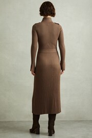 Reiss Mocha Vinette Ribbed Funnel Neck Belted Midi Dress - Image 6 of 6