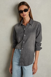 Reiss Grey Poppie Relaxed Denim Shirt - Image 1 of 6