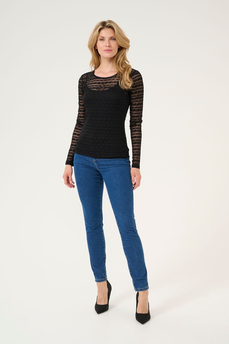 Kaffe Slim Fit Nina Mesh Long Sleeve Black T-Shirt - Image 1 of 5