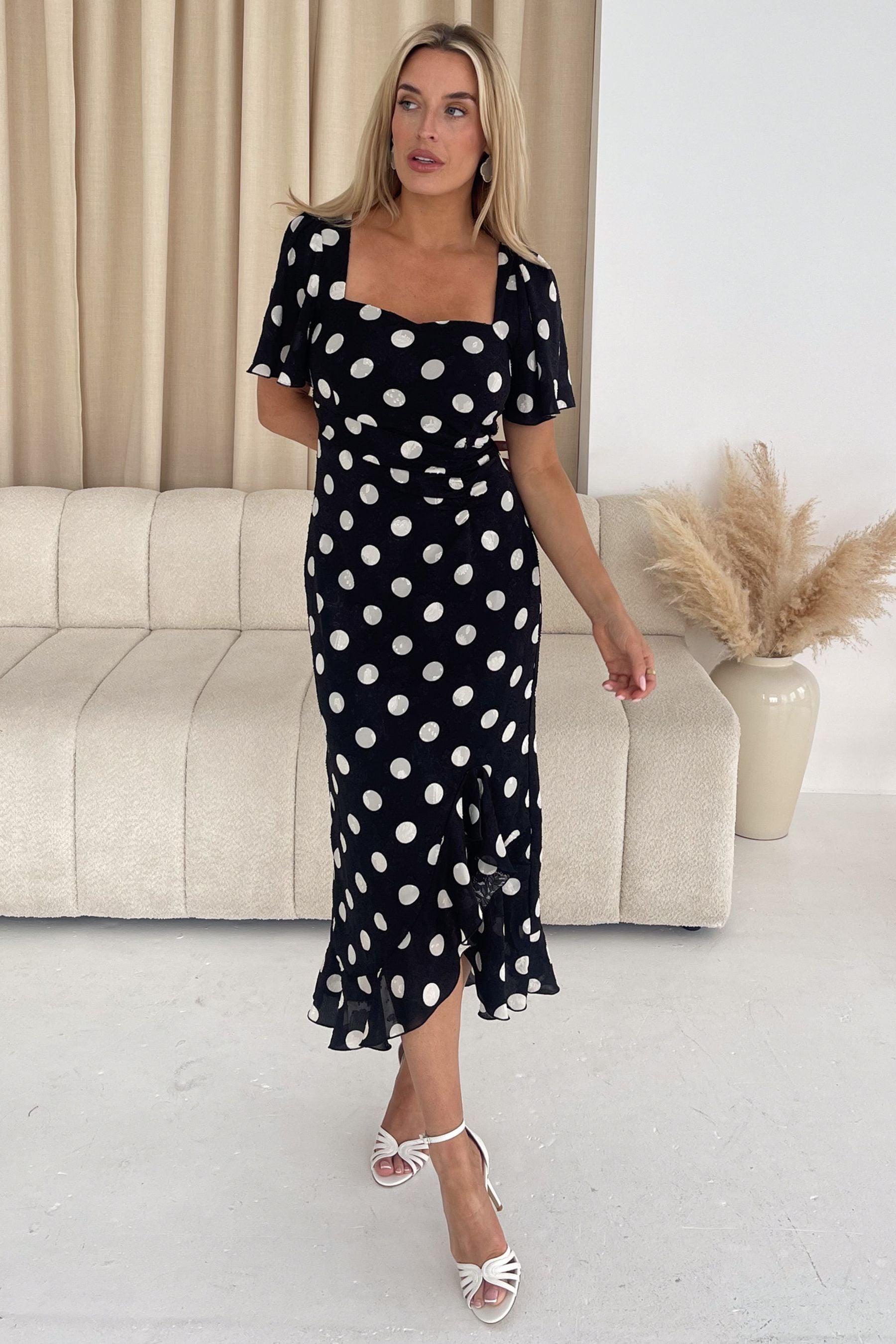 Buy Girl In Mind Black Spot Heidi Ruched Midi Dress from Next Luxembourg