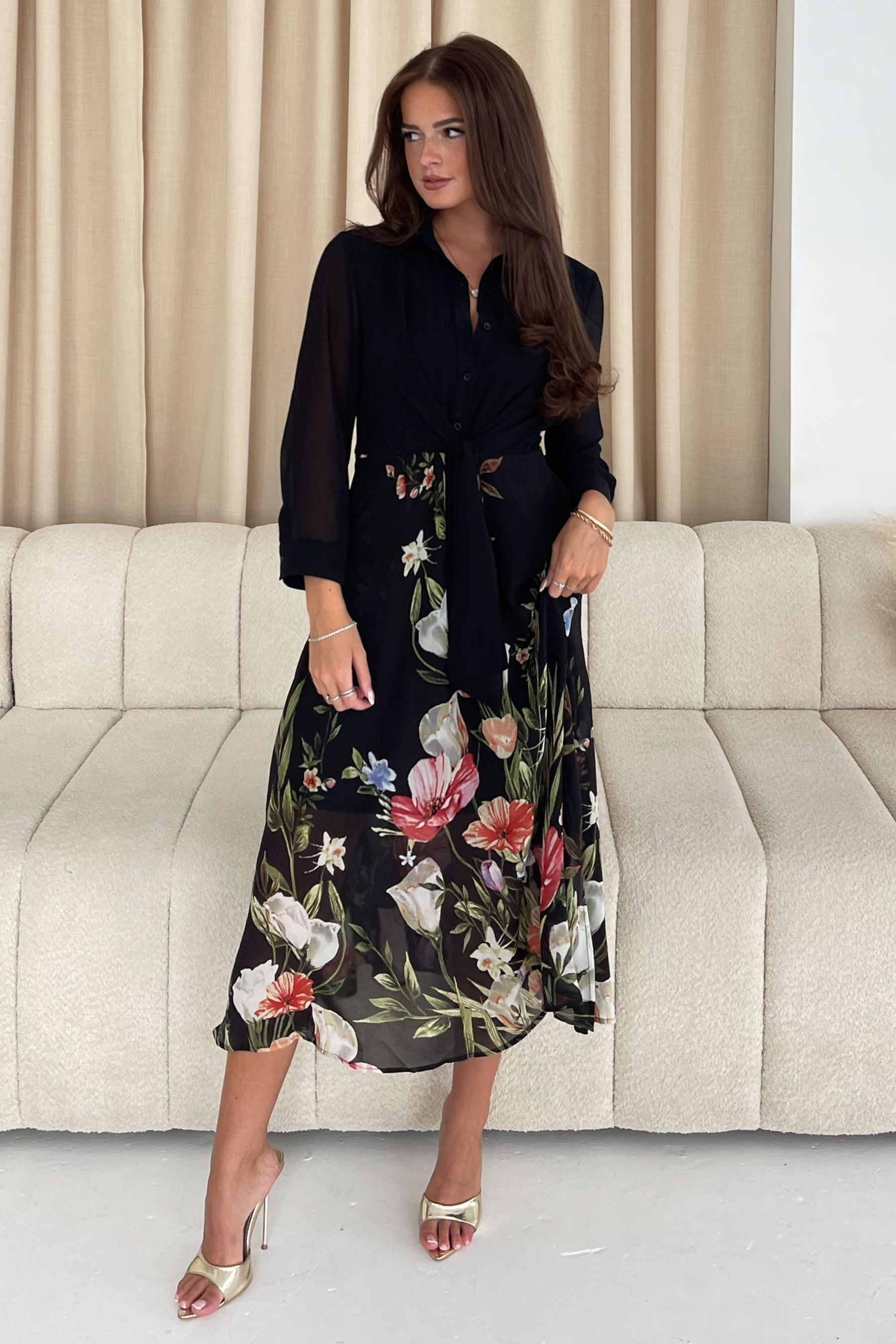 Buy Girl In Mind Black Floral Isabella Tie Front Shirt Dress from the Next UK online shop