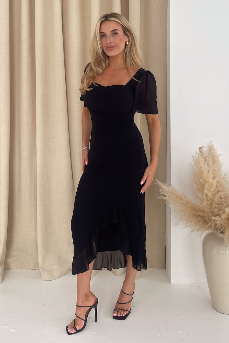 Girl In Mind Black Heidi Ruched Midi Dress - Image 1 of 3