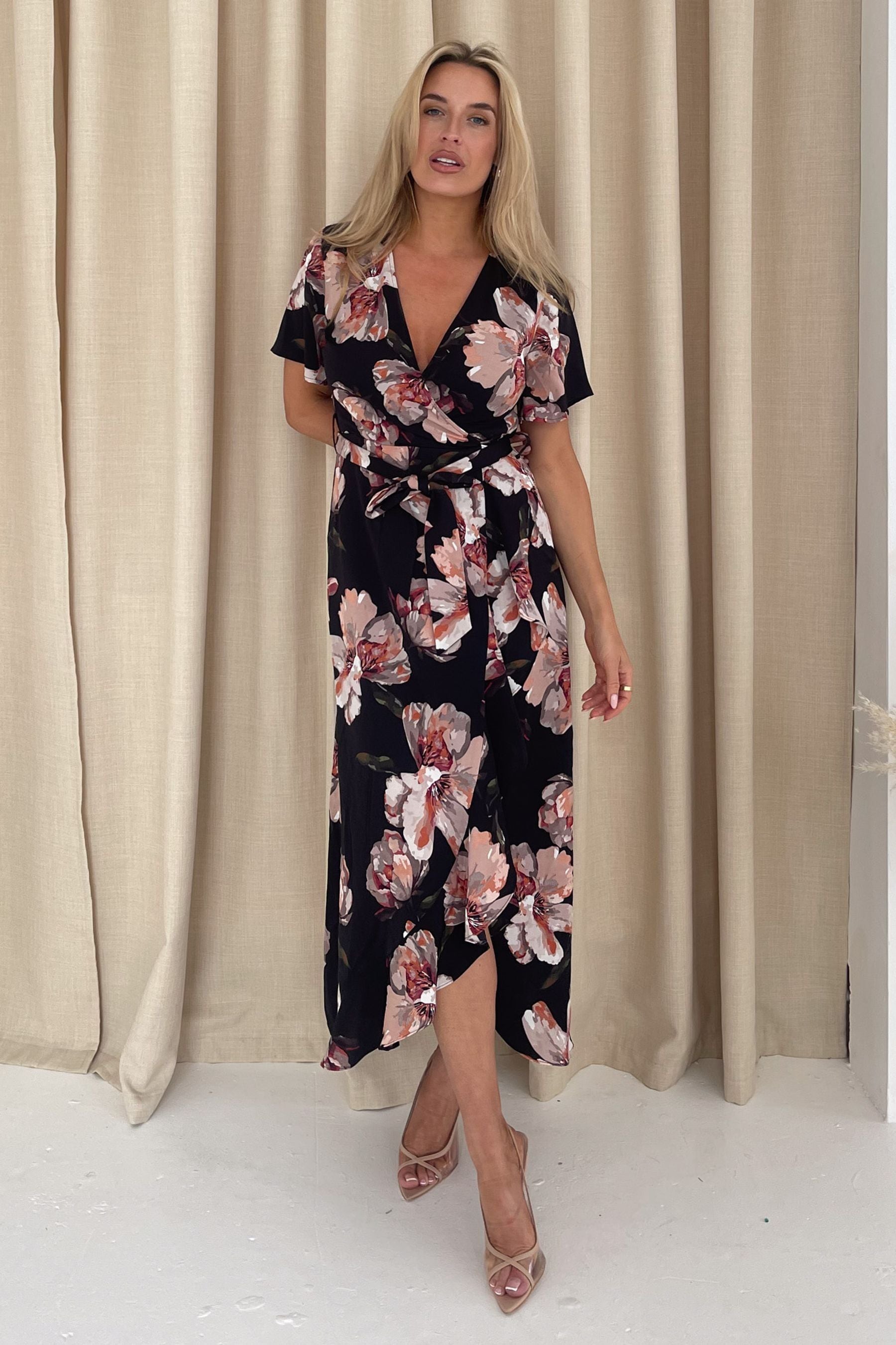Buy Girl In Mind Black Large Floral Farren Wrap Maxi Dress from Next Canada